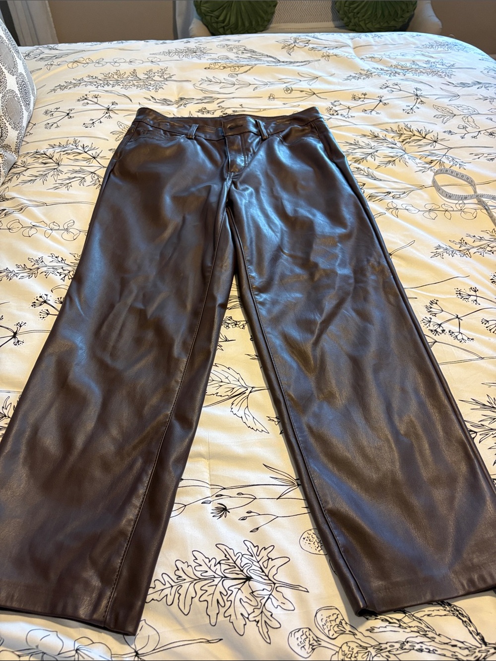 Women's Burgundy Brown Faux Leather Straight-Leg Pants